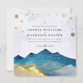 Invitation Aquarelle moderne Blue Gold Mountain Mariage photo (Devant)