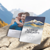 Invitation Aquarelle moderne Blue Gold Mountain Mariage photo