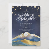 Invitation Aquarelle moderne Blue Gold Mountain Mariage photo (Devant)