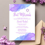 Invitation Aquarelle moderne Blue Star David Bat mitzvah #LC<br><div class="desc">— Collection #LC — Invitations de Bat mitzvah juifs de 12 ans,  religieuses,  uniques et modernes,  d'aquarelle. Joli design avec violet clair,  violet,  bleu avec Star of David. Cartes modèles - facile à ajouter votre texte. Le dos de la carte a fille / fille nom complet.</div>