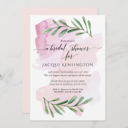 Invitation Aquarelle moderne Blush Pink Eucalyptus Folio (Devant / Derrière)