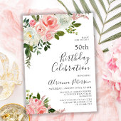 Invitation Aquarelle moderne Blush Rose Floral 50e anniversai