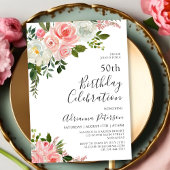 Invitation Aquarelle moderne Blush Rose Floral 50e anniversai