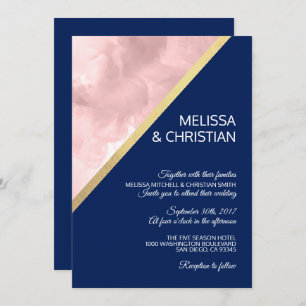 Invitation Aquarelle moderne Blush rose & Mariage bleu marine