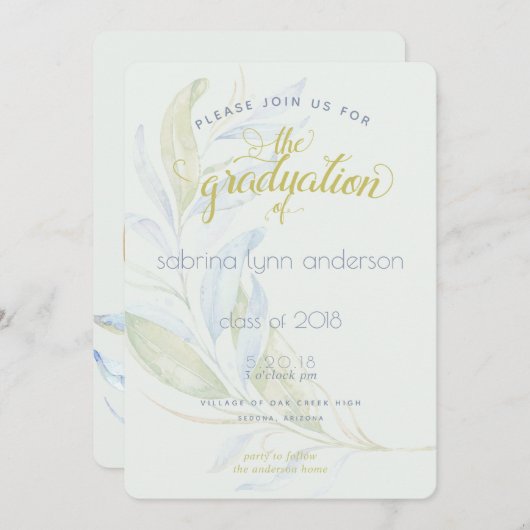 Invitation Aquarelle Moderne Boho Branches en feuilles (Devant / Derrière)