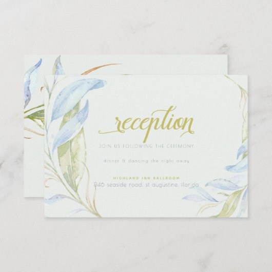 Invitation Aquarelle Moderne Boho Branches Feuilles Réception (Devant / Derrière)
