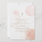 Invitation Aquarelle moderne Boho Bubble Gold Cross Baptême (Devant)