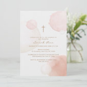 Invitation Aquarelle moderne Boho Bubble Gold Cross Baptême (Debout devant)