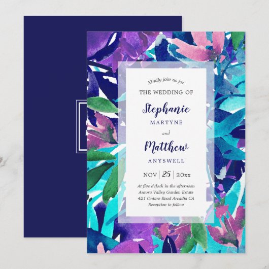 Invitation Aquarelle moderne Bold Marine violet Aqua Mariage (Devant / Derrière)