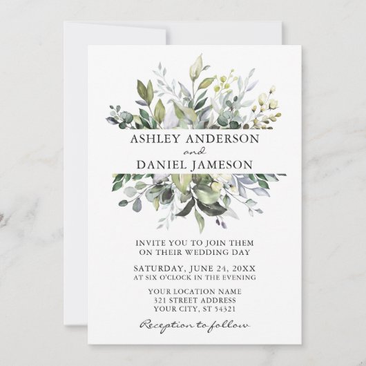 Invitation Aquarelle moderne Botanique Mariage de verdure (Devant)