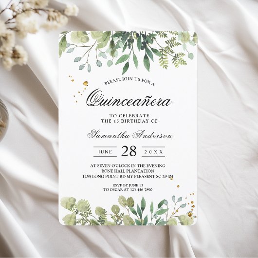Invitation Aquarelle moderne Branche des Feuilles verts