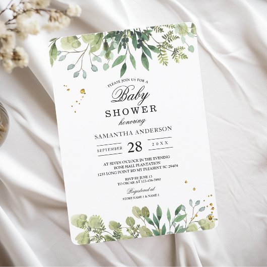 Invitation Aquarelle moderne Branche des Feuilles verts