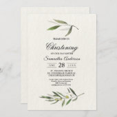 Invitation Aquarelle moderne Branche d'olive verte (Devant / Derrière)