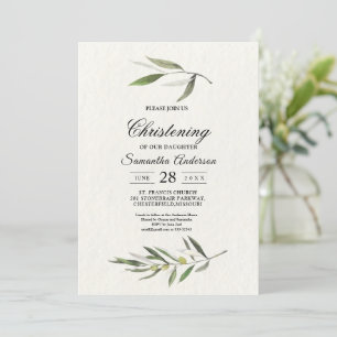 Invitation Aquarelle moderne Branche d'olive verte