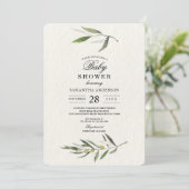 Invitation Aquarelle moderne Branche d'olive verte (Debout devant)