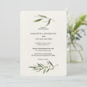 Invitation Aquarelle moderne Branche d'olive verte (Debout devant)