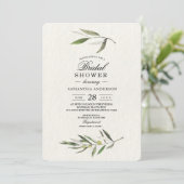 Invitation Aquarelle moderne Branche d'olive verte (Debout devant)