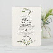 Invitation Aquarelle moderne Branche d'olive verte (Debout devant)