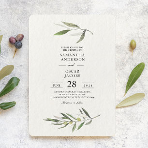 Invitation Aquarelle moderne Branche d'olive verte