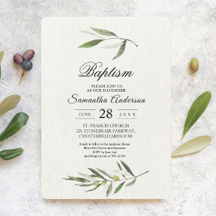 Invitation Aquarelle moderne Branche d'olive verte