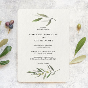 Invitation Aquarelle moderne Branche d'olive verte