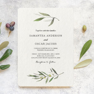 Invitation Aquarelle moderne Branche d'olive verte