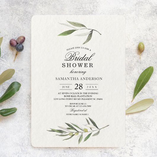 Invitation Aquarelle moderne Branche d'olive verte