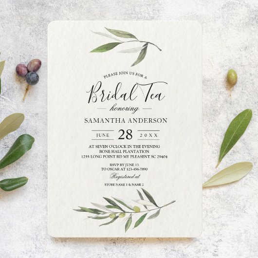 Invitation Aquarelle moderne Branche d'olive verte