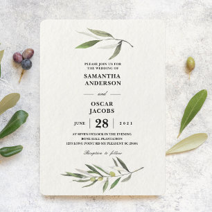 Invitation Aquarelle moderne Branche d'olive verte