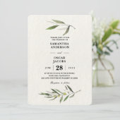 Invitation Aquarelle moderne Branche d'olive verte (Debout devant)