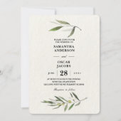 Invitation Aquarelle moderne Branche d'olive verte (Devant)