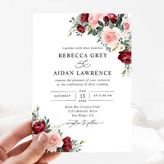 Invitation Aquarelle moderne Burgundy Blush FlorMariage
