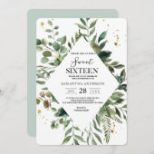 Invitation Aquarelle moderne Cadre vert & Dots Or (Devant / Derrière)