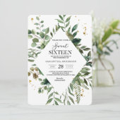 Invitation Aquarelle moderne Cadre vert & Dots Or (Debout devant)