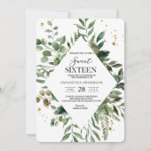 Invitation Aquarelle moderne Cadre vert & Dots Or (Devant)