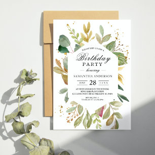 Invitation Aquarelle moderne Cadre vert feuille