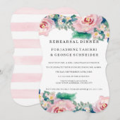 Invitation Aquarelle MODERNE Chic Large Stripes avec Rose (Devant / Derrière)