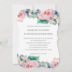 Invitation Aquarelle MODERNE Chic Large Stripes avec Rose