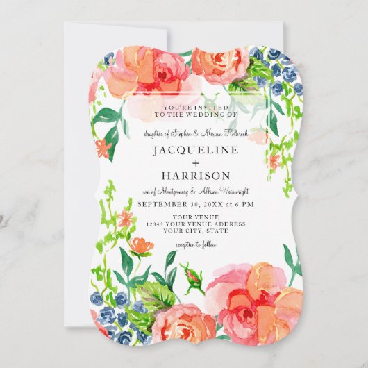 Invitation Aquarelle moderne Chute Orange Bleu Rose Floral (Devant)