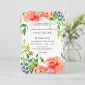 Invitation Aquarelle moderne Chute Orange Bleu Rose Floral (Debout devant)