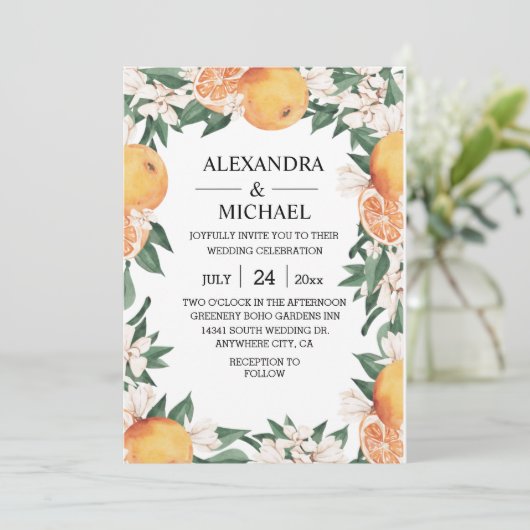 Invitation Aquarelle moderne Citrus Boho Mariage botanique (Debout devant)
