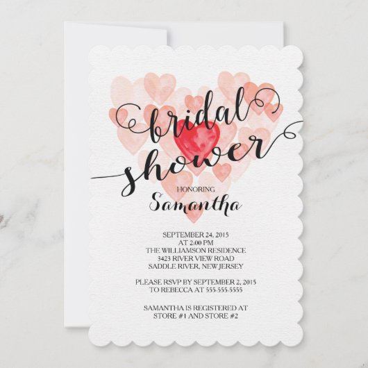 Invitation Aquarelle moderne Coeurs de douche nuptiale Invita (Devant)