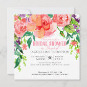 Invitation Aquarelle moderne Corail Floral Roses Rose Lavande (Devant)