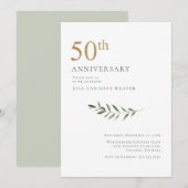 Invitation Aquarelle Moderne de Feuillage Doré 50e Anniversai (Devant / Derrière)