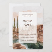 Invitation Aquarelle moderne Desert Cactus Mariage Paysage (Devant)