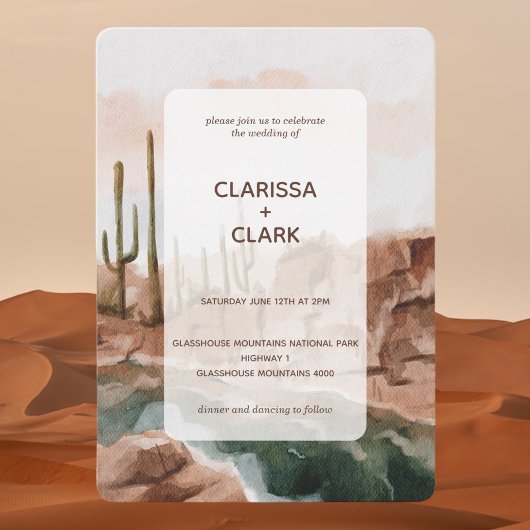 Invitation Aquarelle moderne Desert Cactus Mariage Paysage