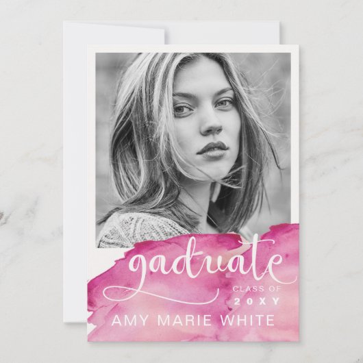 Invitation Aquarelle Moderne Design Script Photo Graduation (Devant)