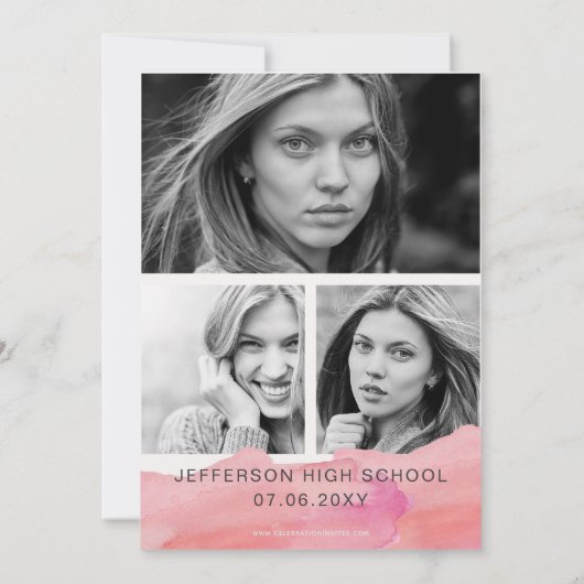 Invitation Aquarelle Moderne Design Script Photo Graduation (Dos)