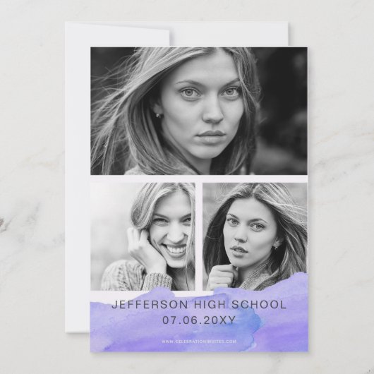 Invitation Aquarelle Moderne Design Script Photo Graduation (Dos)