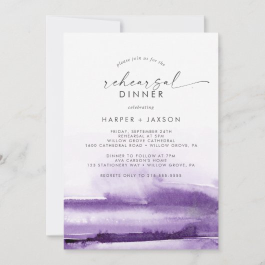 Invitation Aquarelle moderne | Dîner de répétition violet (Devant)